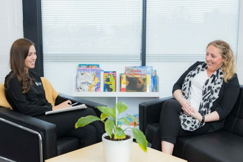 Counsellor talks with customer.