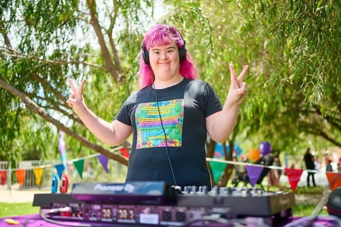DJ Incredable behidn her decks